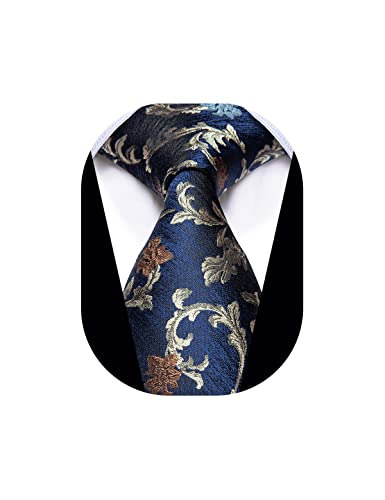 Image of YourTies Blue Ties for Men Silk Floral Men's Necktie Woven Jacquard Formal Business Party Wedding Designer