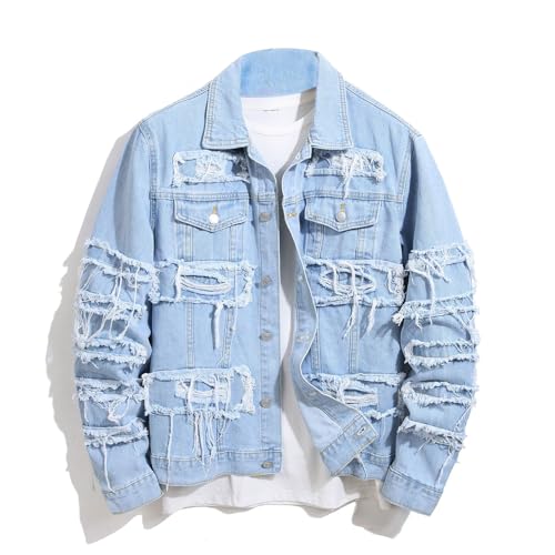 Men's Denim Jacket Ripped Slim Jean Jacket Streetwear Coat