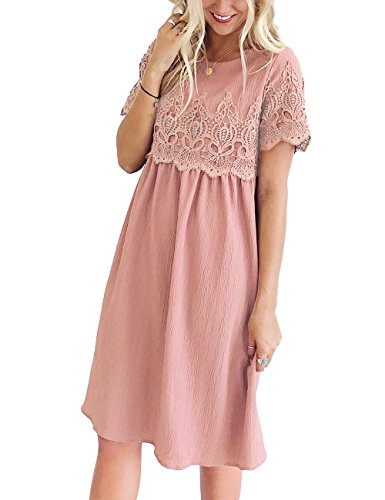 LookbookStore Women Lace Crochet Back Keyhole A Line Short Casual Babydoll Dress