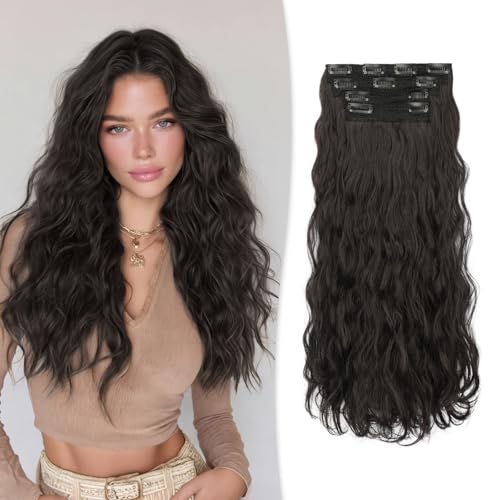 Extension cheveux naturel clip de qualité supérieure ondulée 45cm