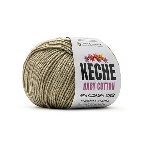 Image of Keche Baby Cotton, 60% Cotton 40% Acrylic Yarn, Soft Cotton Yarn for Crochet and Knitting, Amigurumi Yarn 1 Skein /Ball 1.76 Oz (50g) / 180 Yrds (165m) - Dark Beige