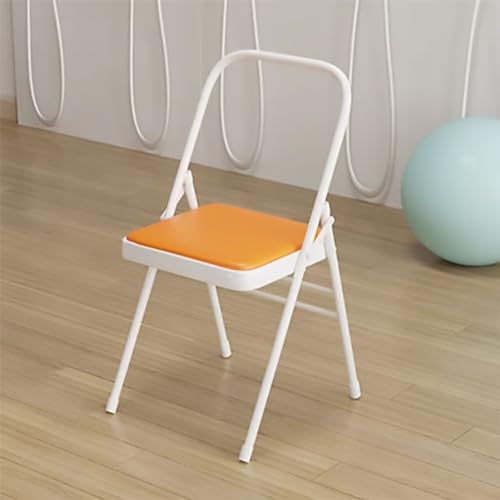 Silla de yoga plegable portátil, piel sintética sin respaldo, diseño de doble viga, patas antideslizantes, ideal para yoga Iyengar, ligera y duradera, color negro y naranja