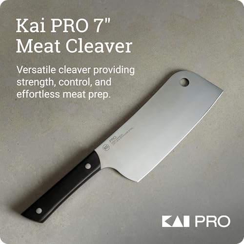 Kai PRO 7" Cleaver, Hand Sharpened Meat Knife, German DIN1.14116 Stainless Steel Blade, Full-Tang POM Handle, NSF Certified, Japanese Cleaver for Processing Large Cuts of Meat