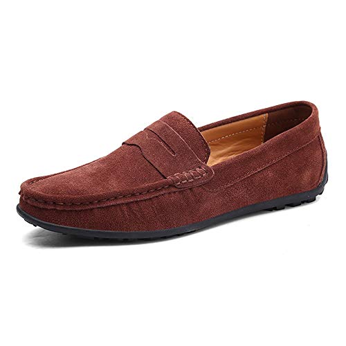 Men's Penny Loafer Suede Slip on Shoes Moc Toe Anti Slip Driving Shoes(Darkbrown,10 M US)