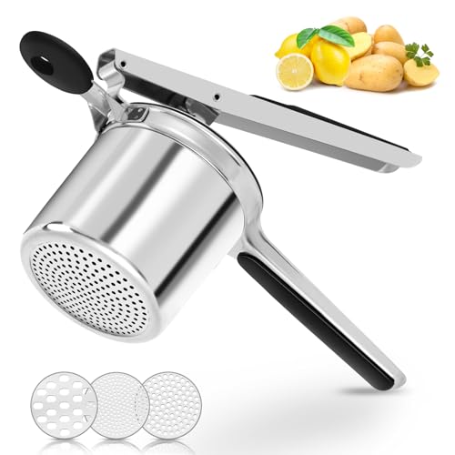 AHFLRITO Potato ricer, Heavy Duty Ricer for Mashed Potatoes, Large Potato Masher Stainless Steel with Ergonomic Handle, Efficiently for Fluffy Mashed Potatoes