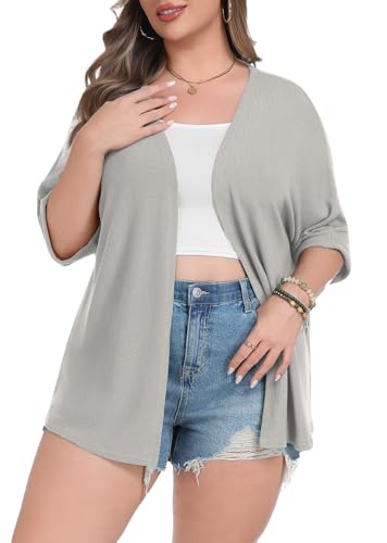 Image of Lastshe Womens Plus Size Cardigan Short Sleeve Lightweight Loose Cover Ups Open Front Sweaters Summer Cardigan
