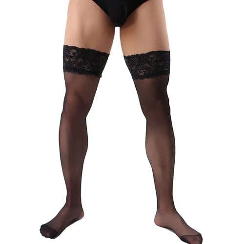 Mens Lace Top Over Knee Long Socks Antiskid Silicone Fishnet Thigh High Stockings Silly