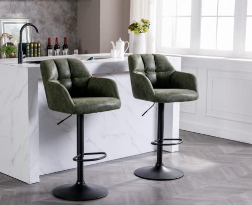 Cimota Swivel Adjustable Bar Stools Set Of 2 Upholstered Leather Counter Height Barstools With Back For Kitchen, Modern Island Chairs Bar Chairs With Footrest For Home Bar/Pub/Dining Room, Green #TOP2