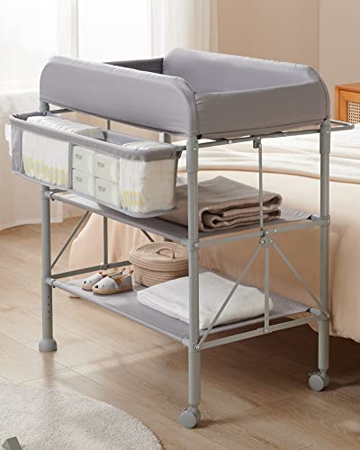 BEKA Portable Changing Table, Foldable Baby Changing Table, Changing Station for Infant w/Waterproof Diaper Changing Table Pad, Adjustable Height Diaper Station, Mobile Nursery Organizer for Newborn