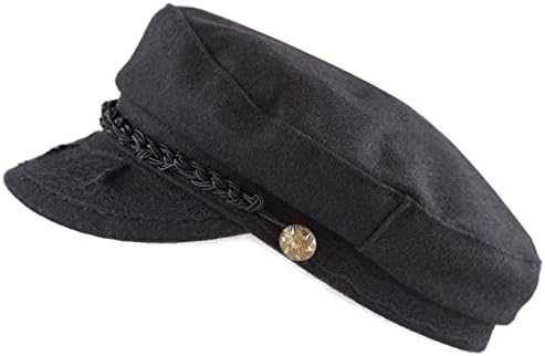 The Hat Depot Winter Unisex Wool & Faux Leather Greek Fisherman Sailor Fiddler Driver Hat Flat Cap