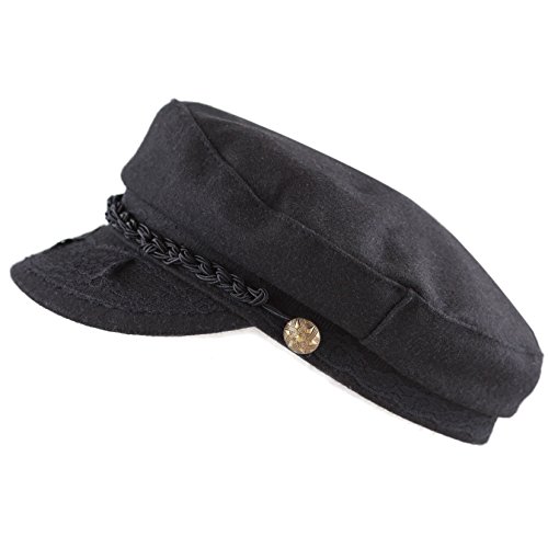 The Hat Depot Winter Unisex Wool & Faux Leather Greek Fisherman Sailor Fiddler Driver Hat Flat Cap