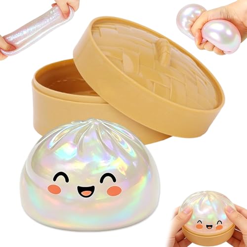 Giant Glitter Dumpling Squishy Juguete Baozi Brillante con Vaporera, Juguete Aplastable Deformable Bao Bun Squishy Suave y Elástico, Fidget Toy Relajante para Adultos y Adolescentes