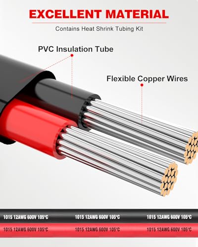 NAOEVO 12 Gauge Wire 2 Conductor Electrical Wire, 12 AWG Stranded PVC Cord, 12V Low Voltage/Tinned Copper/Flexible Cable for Automotive Wiring, Lamp Cord, Marine Cable (30FT)