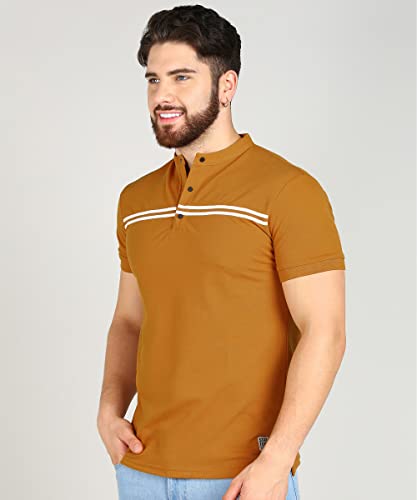 Image of Alan Jones Clothing Men's Cotton Regular Fit Mandarin Collar Solid Polo T-Shirt