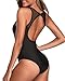 Holipick Women High Neck One Piece Swimsuits Mesh Bathing Suits Open Back Slimming Swimwear for Teen Girls Black M
