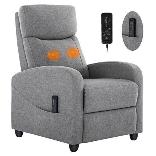 Recliner Chair, Living Room Chairs Massage Recliner Chairs Single Fabric Recliner Sofa Adjustable Theater Chairs Padded Seat Backrest Winback Modern Recliner Chair Bedroom Chair for Adults (Grey)