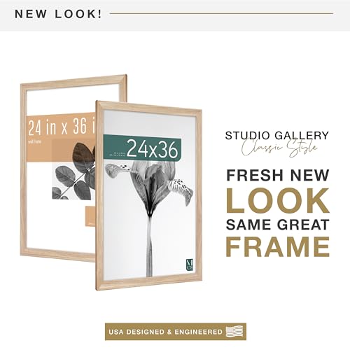 MCS Studio Gallery Classic 24x36 Poster Frame Natural Woodgrain, Vertical & Horizontal Wall Hanging Large Picture Frame for Photos, Posters & Art Prints (1-Pack)