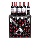 fdjamy Wine Rack countertop Wooden Stackable Storage Rustic Retro Style Cube 24-Bottle Wooden Wine Rack Wine Cabinet (Dark Brown)