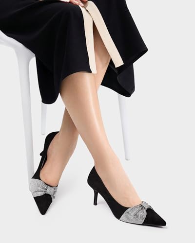 MUCCCUTE Women's Pumps Kitten Heels Closed Toe Heels for Women Pointed Toe Rhinestones Bow Office Dress Shoes3