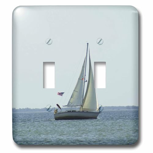 Voilier avec drapeau américain plaque interrupteur double pour salon style bord de mer
