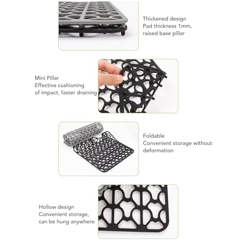 Estera de fregadero de silicona reutilizable, protector negro multifunción de platos 4