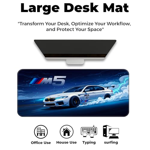 Image of Skiditos BeeMW M5 Desk Pad - Racing Lightning Edition | L Mouse Pad with Track Drift Art | Large Non-Slip Desk Mat for Gaming & Car Enthusiasts | M5 Race Car Design