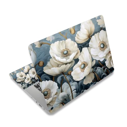 Autocollant pour ordinateur portable à fleurs blanches au bureau ou en coworking