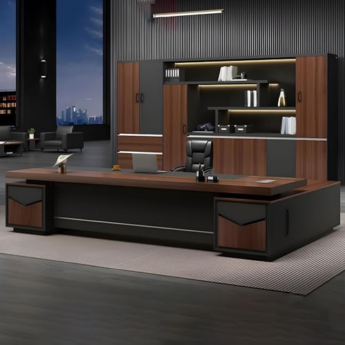 Image of Lakdi The Furniture Co Director & Executive L-Shape Luxury CEO Office Table Desks with Particle Board & Wire Manger,3 Drawer Openable Shutter - Brown 5-Year Warranty & Free Assembly-LDL-662