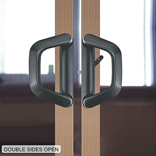 Allywasai Sliding Patio Door Handle Set With Mortise Lock, Suitable For Sliding Glass Patio Door Thickness From 0.75In To 1.4In, 4-15/16" Screw Holes, Double Sides Open, Lock Outside, Keyed, Black #TOP3