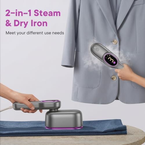 Image of Smart Travel Steamer for Clothes, 1200W Handheld mini travel Steam All-in-One Portable Steamer Iron with LCD Display, 3 Steam Modes & 5s Fast Heat-up, Garment Steamer for Travel (Grey)