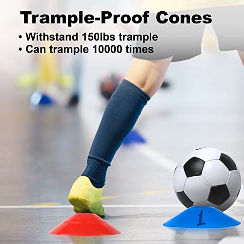 60Pcs Soccer Cones With Strap Carry Bag Agility Disc Cones Soccer Training Cones, Field Marker Sport Training Cones For Challenge Football Basketball Skating Kids Games Outdoor Indoor (Red+Blue) #TOP5