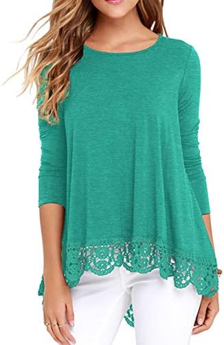 Women's Tops Short Sleeve//Long Sleeve Lace Trim O-Neck A Line Tunic Blouse