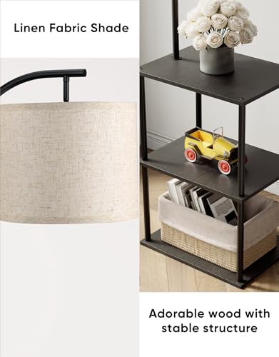 Image of PARTPHONER Floor Lamp with Table, Night Stand with Lamp, Narrow Side Table with 3CCT LED Bulb, Small Coffee Table, Modern End Table with Storage Shelves for Living Room Bedroom Home Decor, Black