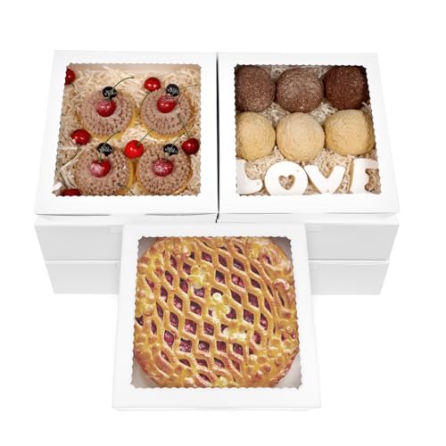 Capkyke 24pcs 9x9x2.5 Inch Pie Boxes White Bakery Boxes Cake Boxes with Window for Pies, Donuts, Cookies, Muffins, Chocolates, Party