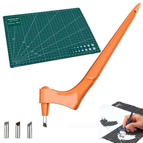 Craft Cutting Tools Pen Pefctiordent Cutting Craft Tool 360 Rotating Blade Paper-Cutter with 15 30 45 Degree Engraving Head and Rotating Cutting Mat for Stencil Scrapbook DIY Craft (Orange)