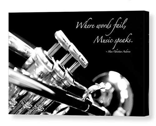 Trumpet Photo on CANVAS Inspirational Quote about Music Gift Idea for Musician Unframed Black and White Wall Art Ready to Hang