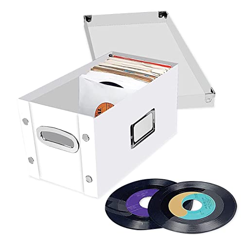 Snap-N-Store Vinyl Record Storage Box - 7'/45 RPM - 1 Pack Crate Holds up to 75 Vinyl Albums - White