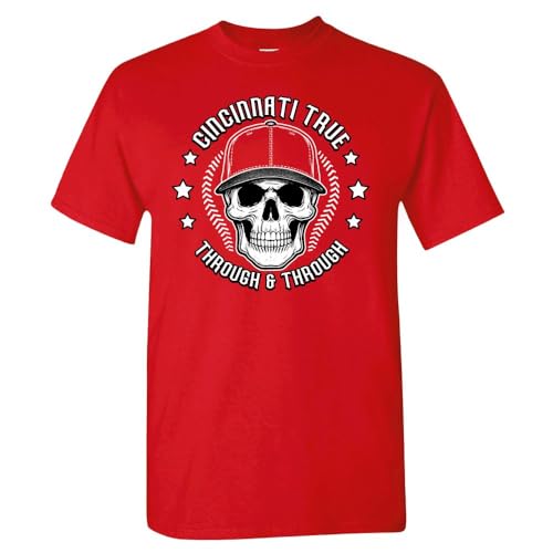 Cincinnati True Through & Through Men's Skull T-Shirt for Cincinnati Fans (Red Shirt,4XL)