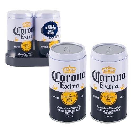 Corona Design Logo All Metal Salt and Pepper Shaker Set With Base