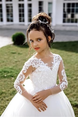 GZCYL Junior Bridesmaid Dresses Lace Long Sleeves Flower Girls Dresses for Wedding Princess First Holy Communion Dress Tulle3