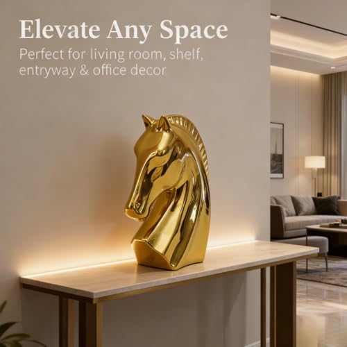 Statue tête de cheval dorée céramique design moderne luxe