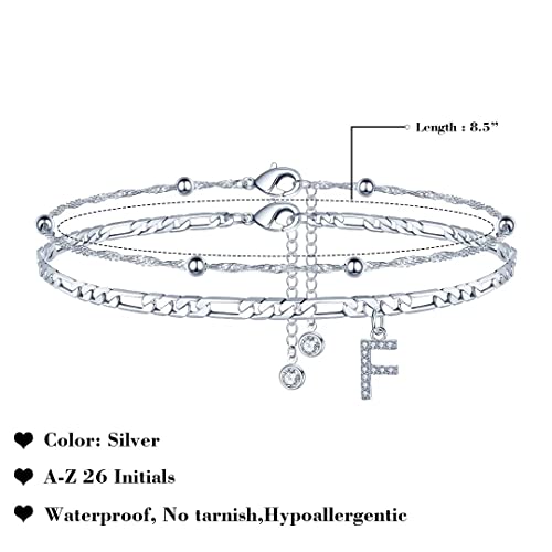 Image of Ursteel Ankle Bracelets for Women, 14K Gold Plated Dainty Layered Chain CZ Initial Anklets Summer Jewelry Gifts for Women