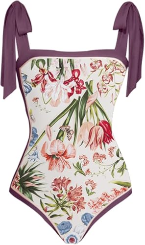 Image of AARAM Stylish Premium Women's One Piece Swimsuit with Cover Ups Wrap Skirt Sarong Retro Floral Print Monokini Tummy Control Swimwear, Printed Swimming Costume for Women Beach Wear