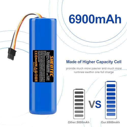 Image of Shentec 6900mAh 14.4V Battery for Roborock S4 S5 S6 S7 Q7 Max S50 S60 S70, T4 T6 T7 T60 T65, E20 E25 E35 C10, Compatible with Xiaomi Mijia /Mi 1st and 2nd Gen Robot Vacuum Battery