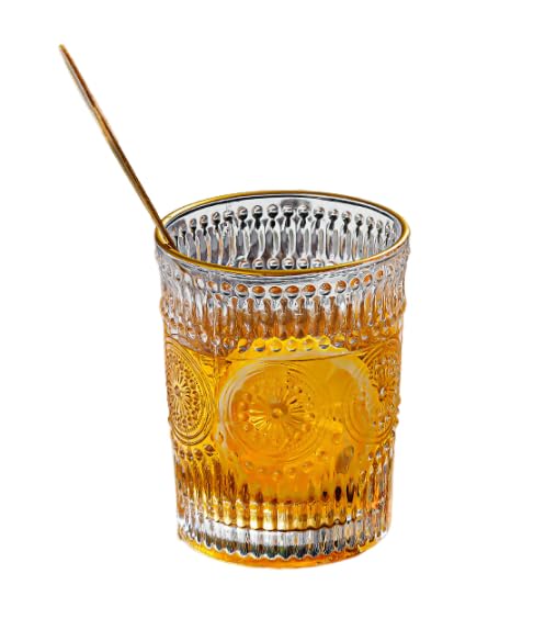Vintage Glassware Set for Juice Beverages Beer Cocktail Floral Clear Drinking Glasses 10 oz Highball Glasses 9 oz