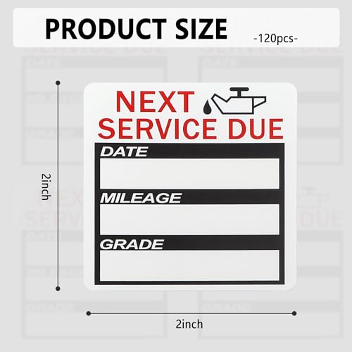 120PCS Oil Change Stickers,2\"x2\" Tear Resistant Next Service Due Stickers for Windshields,Windows,Doors,Residue-Free Oil Change Stickers Static Cling Car Accessories for Car,Truck,SUV