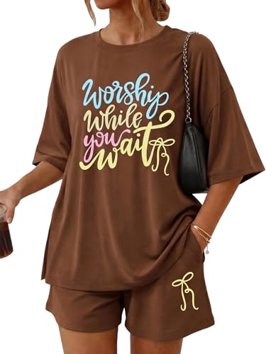 Image of 2 Piece Sets for Women Christian Tshirts Oversized Top Loose Fit Shorts with Pockets