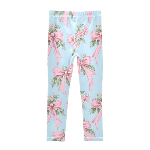 Elegant Bow Pink Flower Girls Leggings Soft Stretch Workout Yoga Dance Pants for Kids Casual Tights2