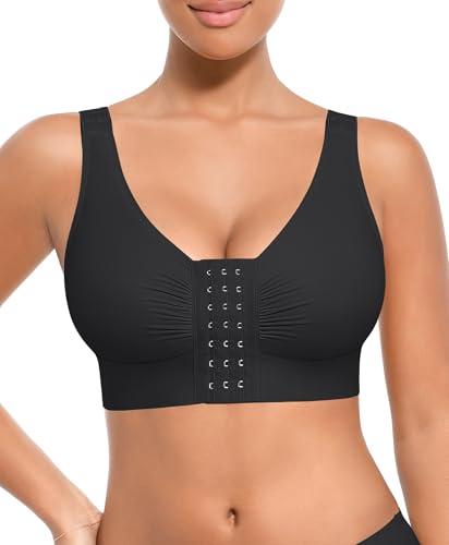 FeelinGirl Front Closure Post Surgery Compression Minimizer Bra with Adjustable Straps Wirefree Bras