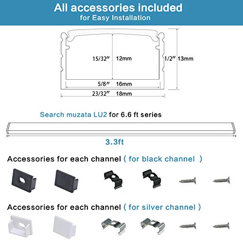 Muzata White LED Channel with Spotless Lighting Effect Frosted Diffuser Cover,16mm Super Wide Aluminum Profile Track for Waterproof Strip Light Philips Hue Plus 20Pack 3.3Ft U103 1M HW,LU2 LP1 LN1 LW1